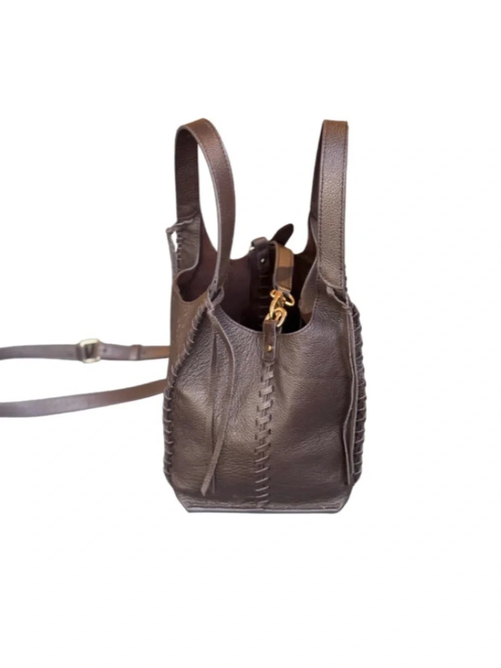 Vintage Sam Edelman Sylvia Mini Leather Crossbody Bucket Bag | Espresso | LN - Picture 5 of 12